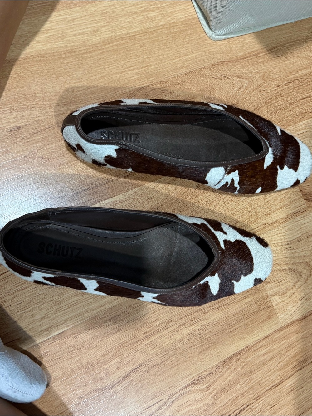 SCHUTZ Brown and White Cowhair Ballet Flats